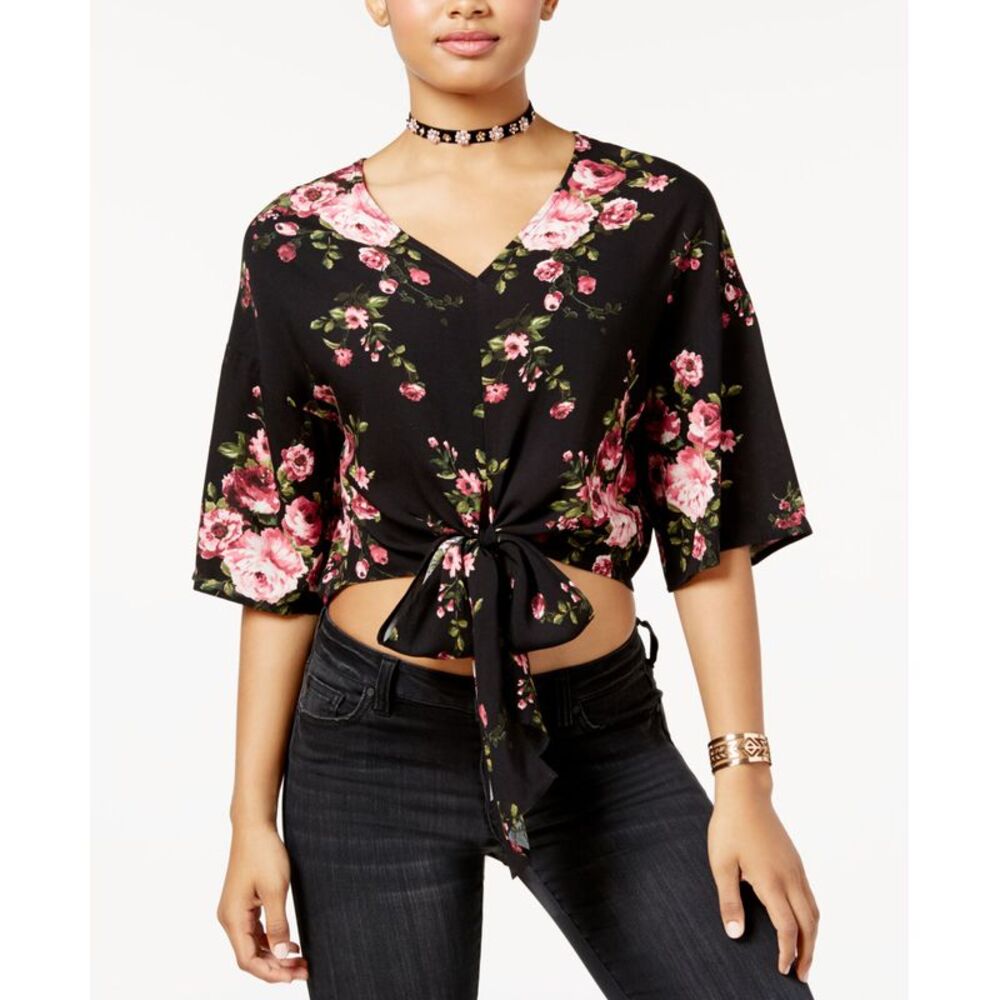 Polly Esther Juniors Cotton Tie Front Crop Top
